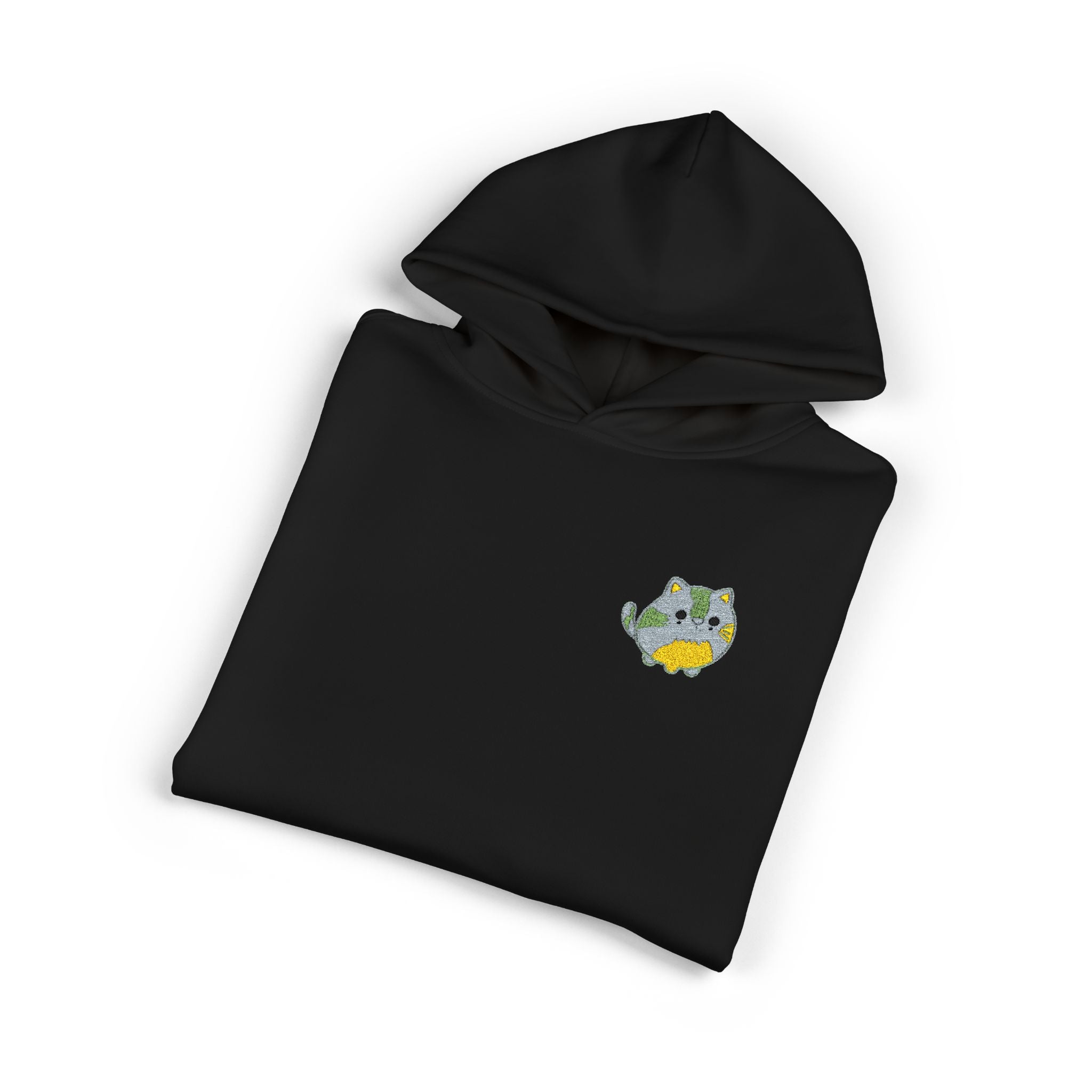 Relaxed Hoodie with Floral Kitty Patch — Cozy Black Cat Comfort Hoodie
